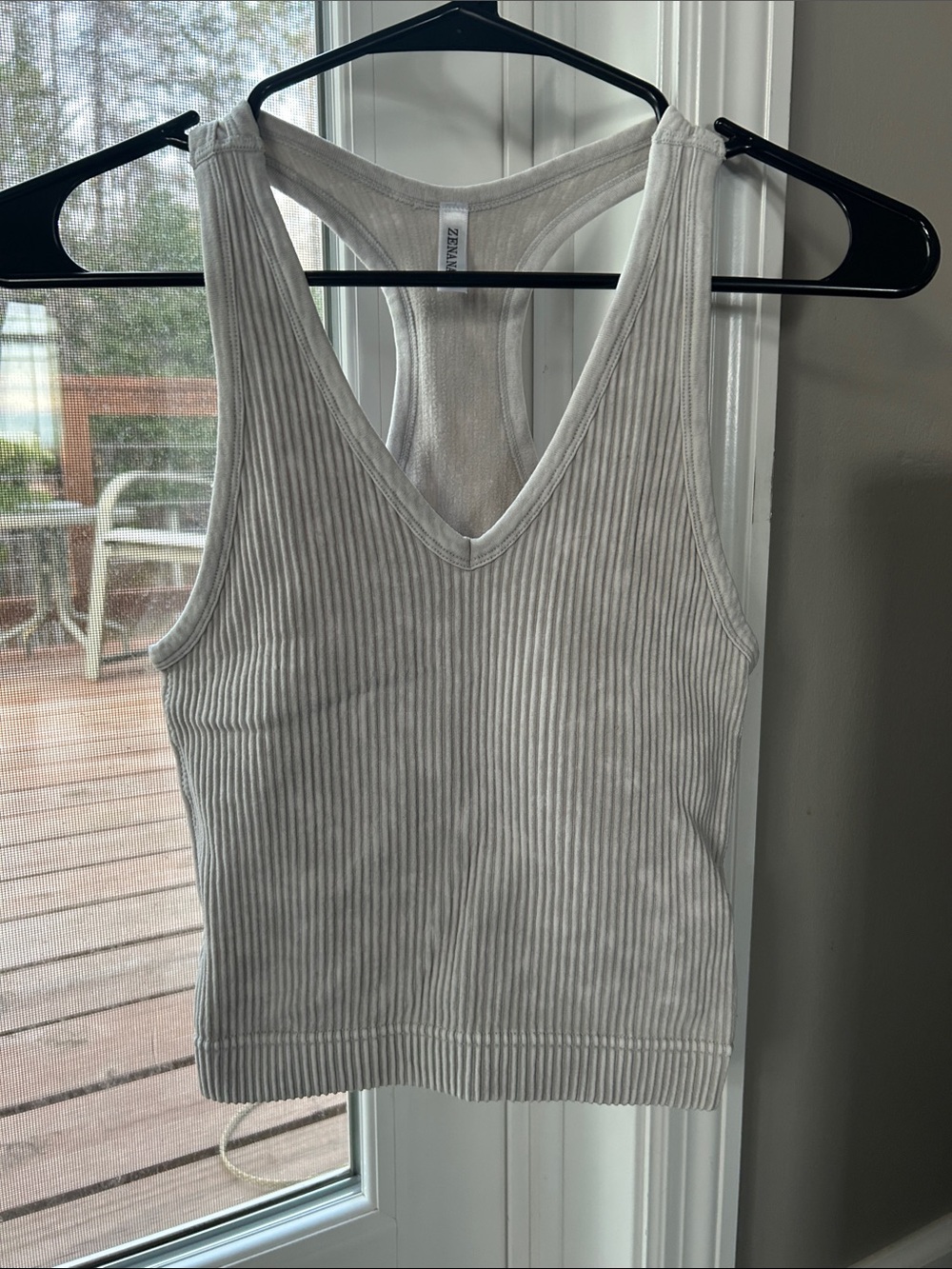 Zenana Outfitters Ivory Ribbed V-Neck Racerback Tank Top